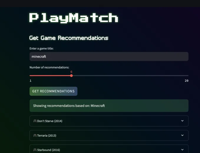 PlayMatch project screenshot